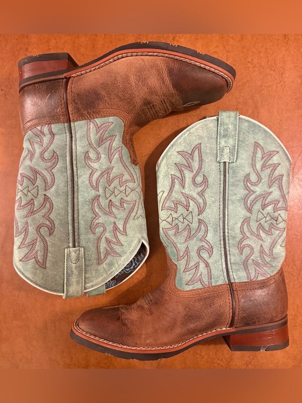 Laredo Anita Brown Turquoise Leather Cowgirl Boots Womens 9M Western - Picture 6 of 10